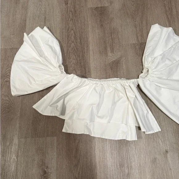 Zara Off Shoulder Ruffle Top White Bell Sleeve Size M - Picture 6 of 7